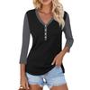 Women's Casual Fashion Sexy Comfortable V-neck Button Stitching Color Three-quarter Sleeve Top