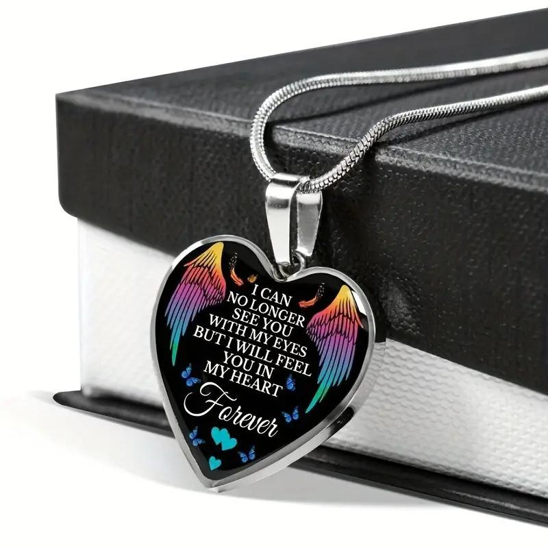 Fashionable and Beautiful Colorful Wings and English Letter Pattern Heart-shaped Pendant Necklace