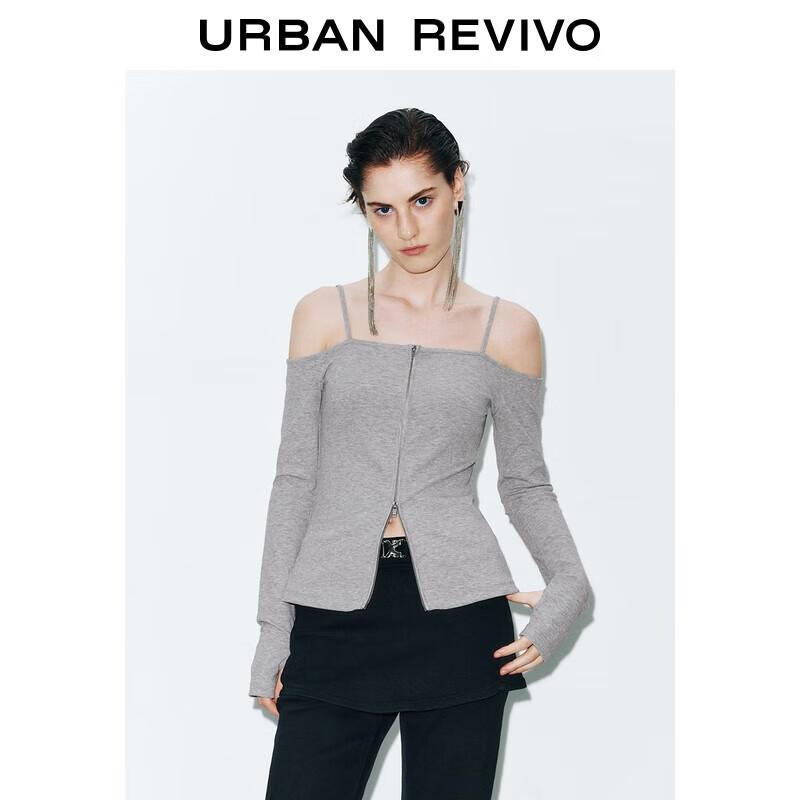 UR Women s Off-Shoulder Double Zipper Long Sleeve Tee L