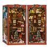 Christmas Street Corner DIY Wooden Book Nook Figurines Miniatures Kits Bookshelf Home Bookend Decoration For Xmas Handmade Gifts