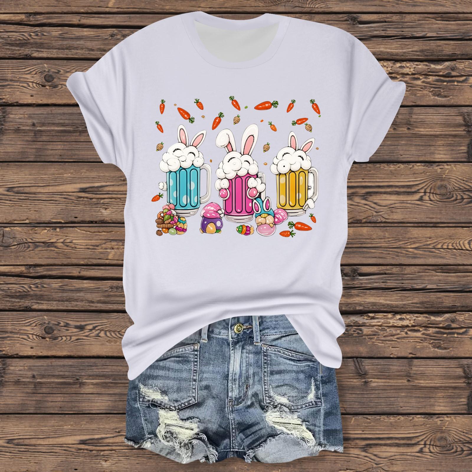 

Женская повседневная футболка с принтом «Пасха», круглый вырез, пуловер, короткий рукав XL белый