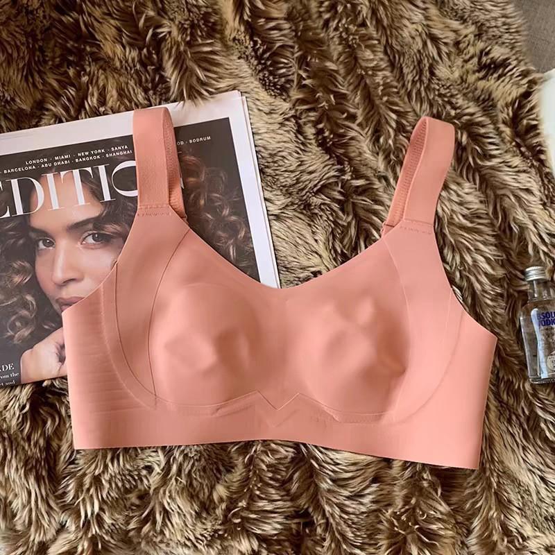 

Бесшовный регулируемый бюстгальтер Женское тонкое нижнее белье Поддержка груди Предотвращение провисания Полная чашка Тонкий бюстгальтер 3XL розовый