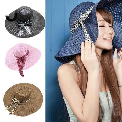 Wide Brim Cap Women Beach Hat Anti-UV Big Eave Woven Hat Foldable Sun Hat  Beach Vacation
