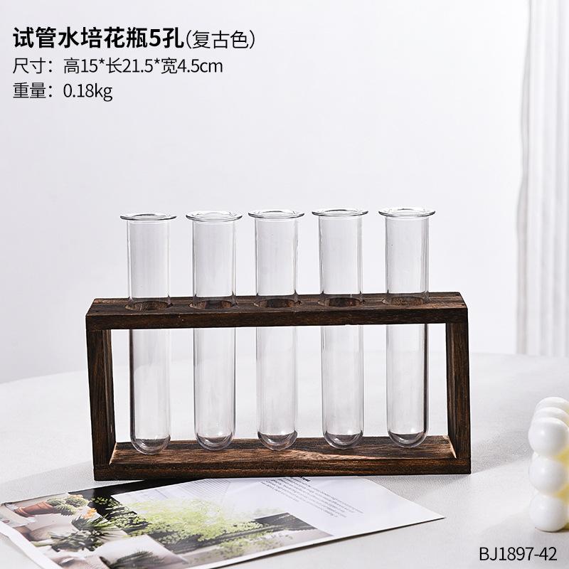 Pflanzen Reagenzglas Hydroponik Vase Wassergezüchtetes Blumenarrangement Pflanzenbehälter Einfacher Holzrahmen Dekorationen Kreative Glasvasen
