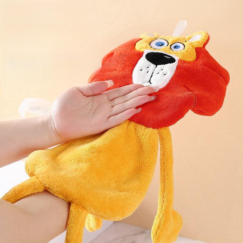 Cartoon Cute Lion Hand Towels Coral Velvet Soft Touch Fine Comfortable Skin-friendly Kitchen Bathroom Towel Super Absorbent