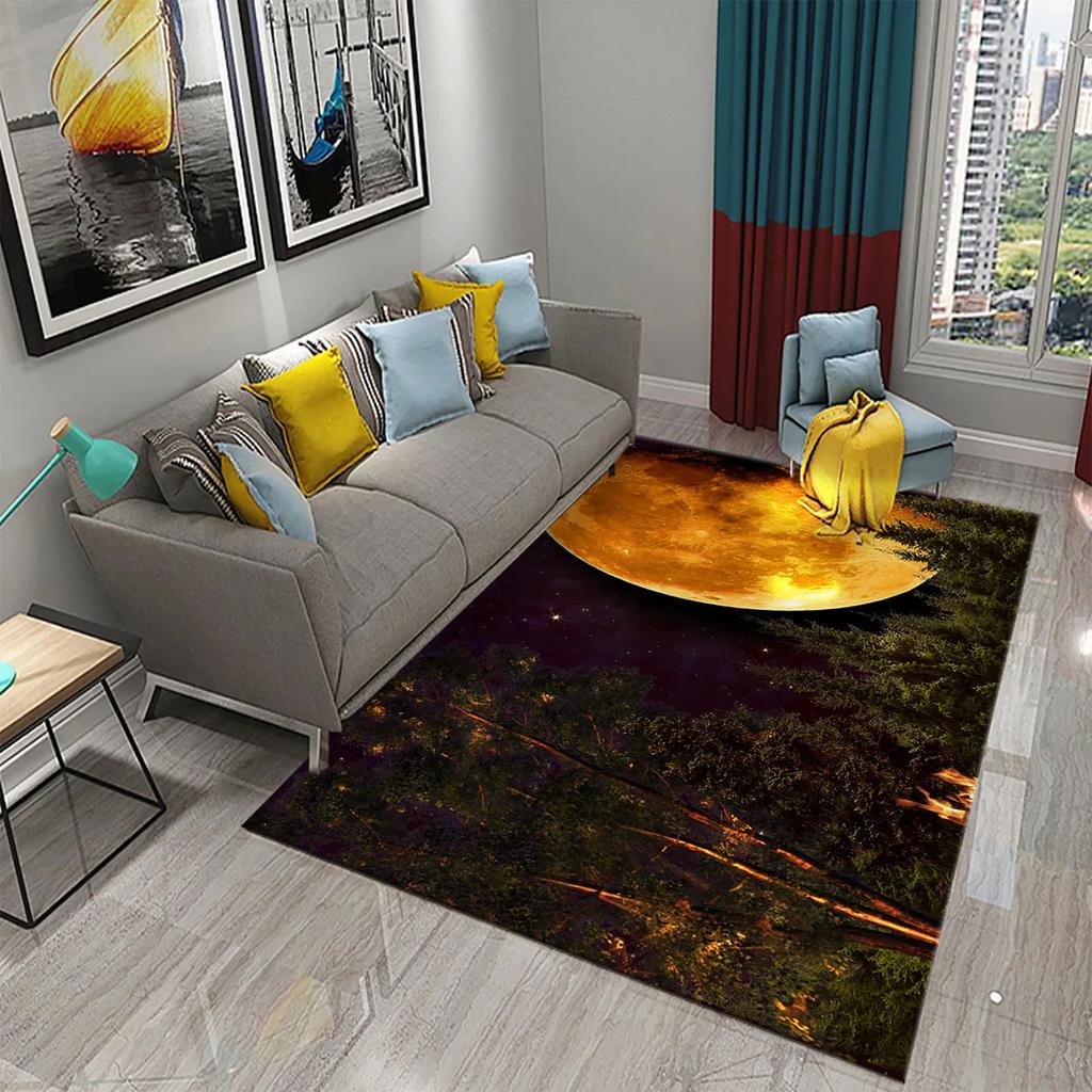 Fantasy Moon Night Forest Carpet Bathroom Non-Slip Mat Black Night Starry Sky Forest Floor Mats Bedroom Living Room Decor Carpet
