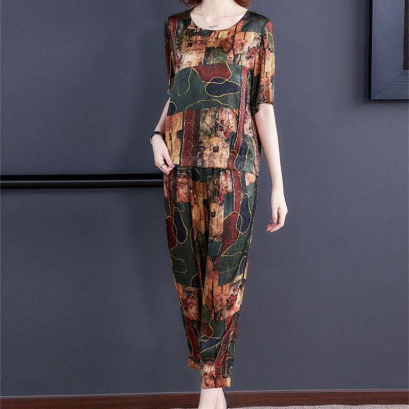 Fat Women's Huge Slimming Suit Women's Summer Loose-fitting Belly-covering Short-sleeved Two-piece Suit for Women