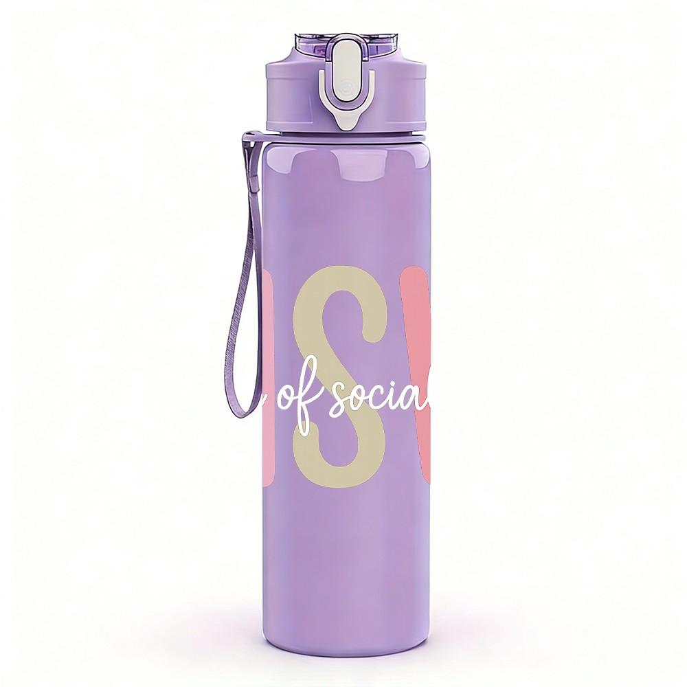 1PC MSW Simple Pastel Letter 750ml Color Plastic Sports Water Bottle Leakproof Flip Straw Lid Suitable for Sports Office Home Use