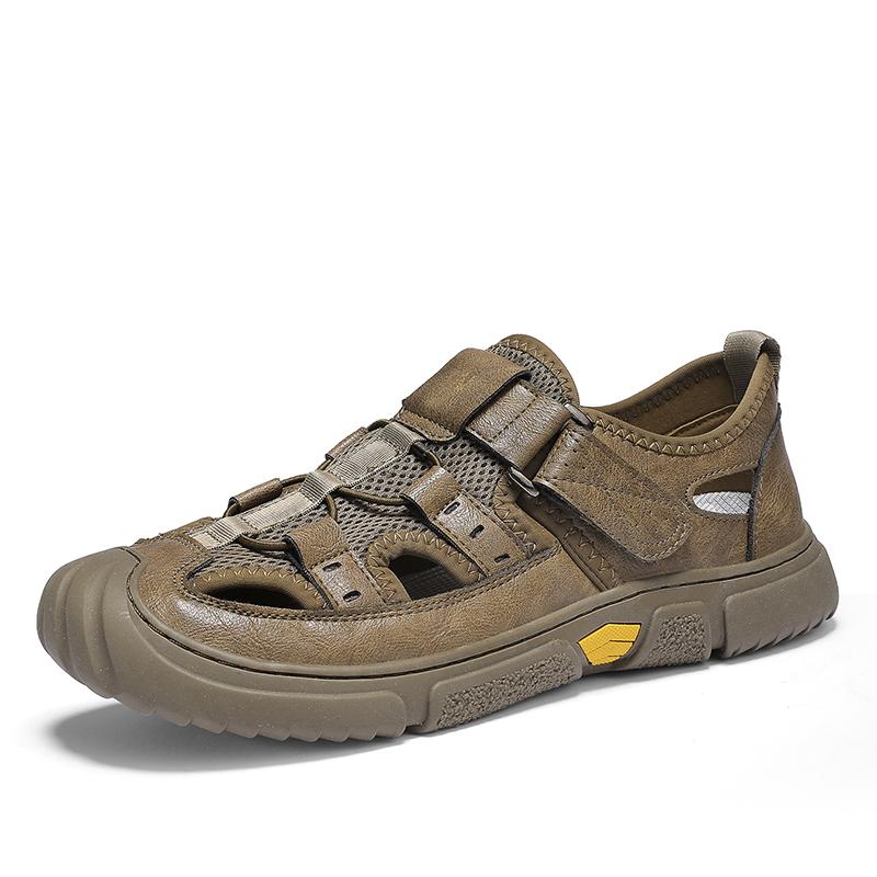 FashionBrand Black Men's Leather Sandals 2024 Summer Quality Beach Slippers Casual Shoes Flat Bottomed Outdoor Beach Shoes