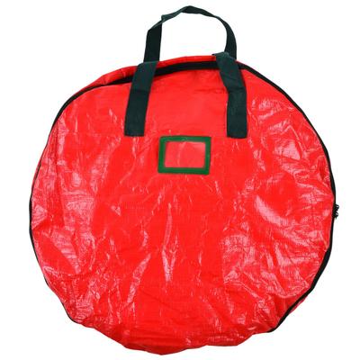 Xmas Wreath Storage Bag PE Woven Fabric Dust Proof Round Red Storage Bag for Home Party Office