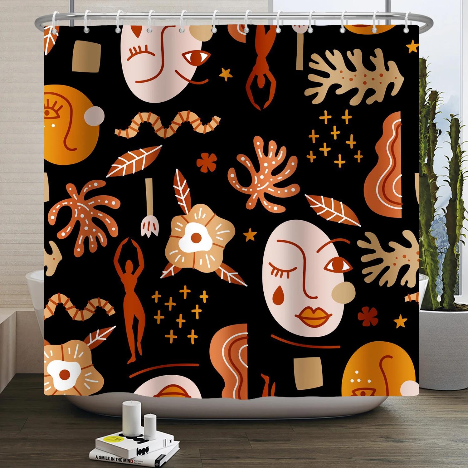 

Vintage Rainbow Shower Curtain, Mushroom Moon Hippie Flower Sun Moon Butterfly Botanical Vintage, Bathroom Decorative W60H190(CM)-1 Pcs