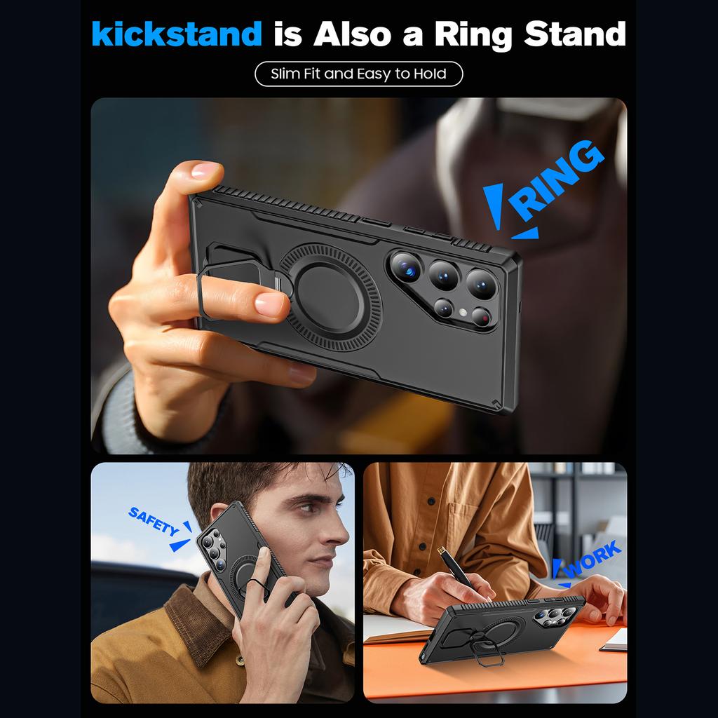 For Samsung Galaxy S25 Ultra With 360° Spin Stand,Military Grade Protection,Fit for Magsafe,Shockproof Case With Kickstand-Black