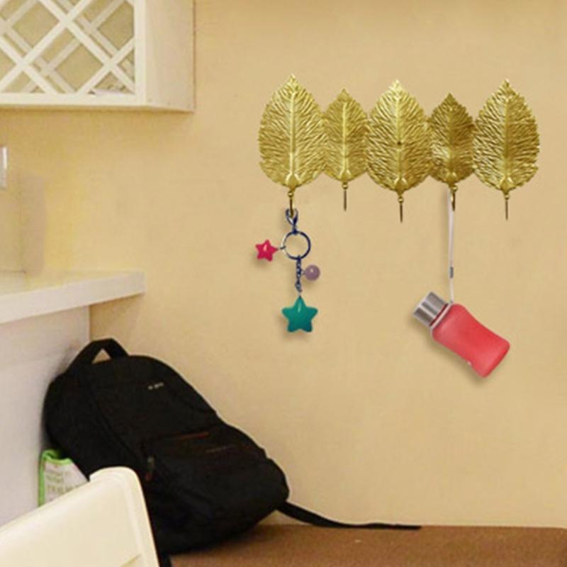 Elegant Gold Leaf Iron Wall Hook For Entryway Bedroom Storage Key Coat Hanger Practical Home Organization Tool