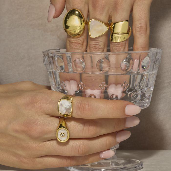 Ring - LUXENTER - Misau - White Mother of Pearl - 18 Carat Gold - Width 14.4 Mm