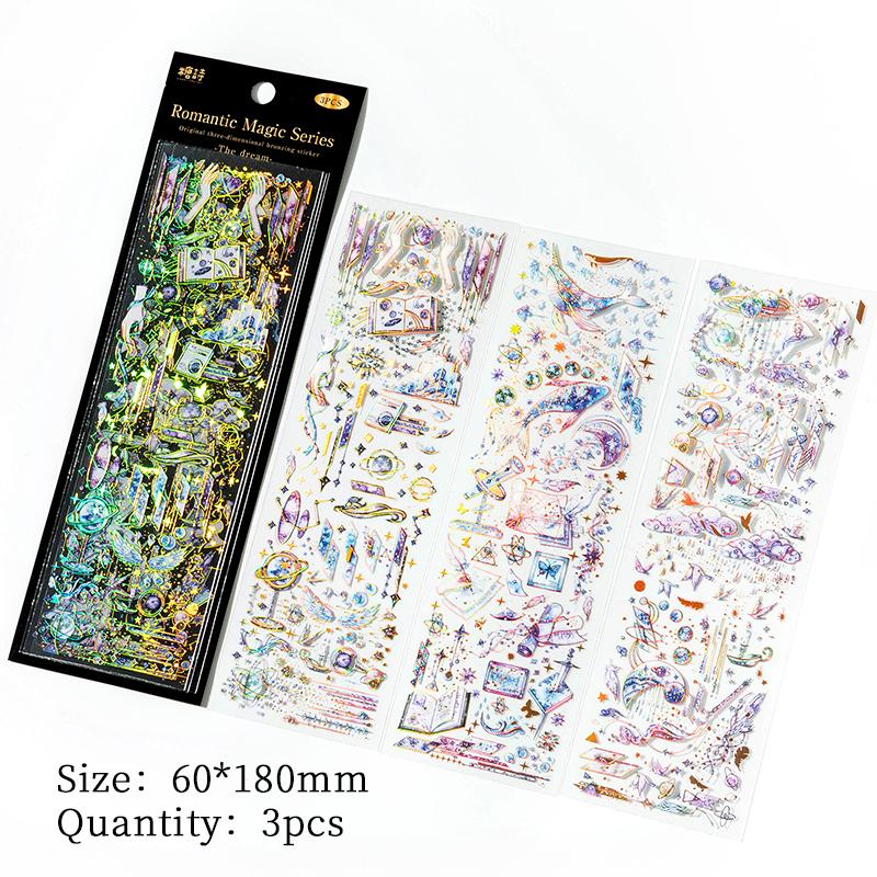 

3 pcs/lot INS Laser Bronzing Stickers Adhesive Diy Sticker for Planner Diary Album Scrapbooking Stationery supplies