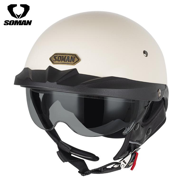 SOMAN Motorcycle Retro Helmet Half Helmets Summer Sunscreen Vintage Casco Para Moto German Style Black White Capacete For Harley