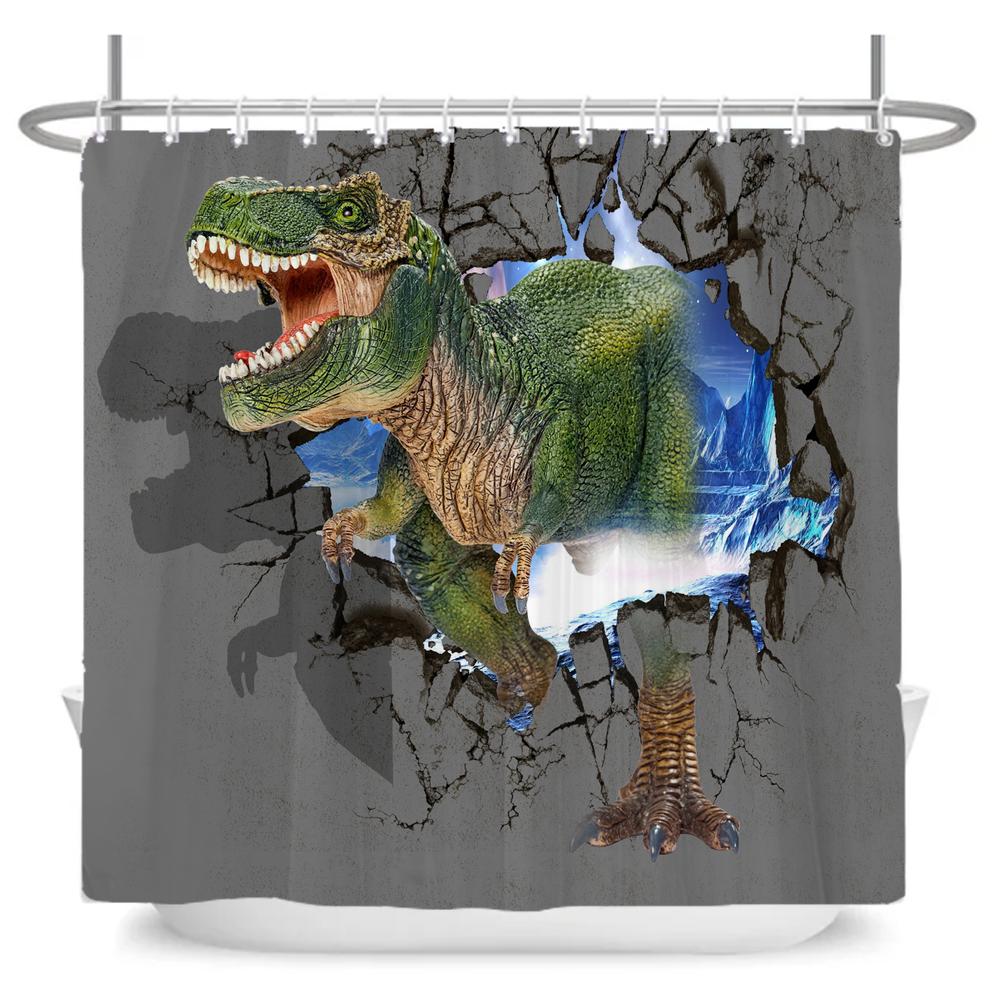 Funny Dinosaur Shower Curtain Bathroom Dino Cool for Kids Boys Silhouette Animal Cartoon White Fabric Bath Curtain Home Decor