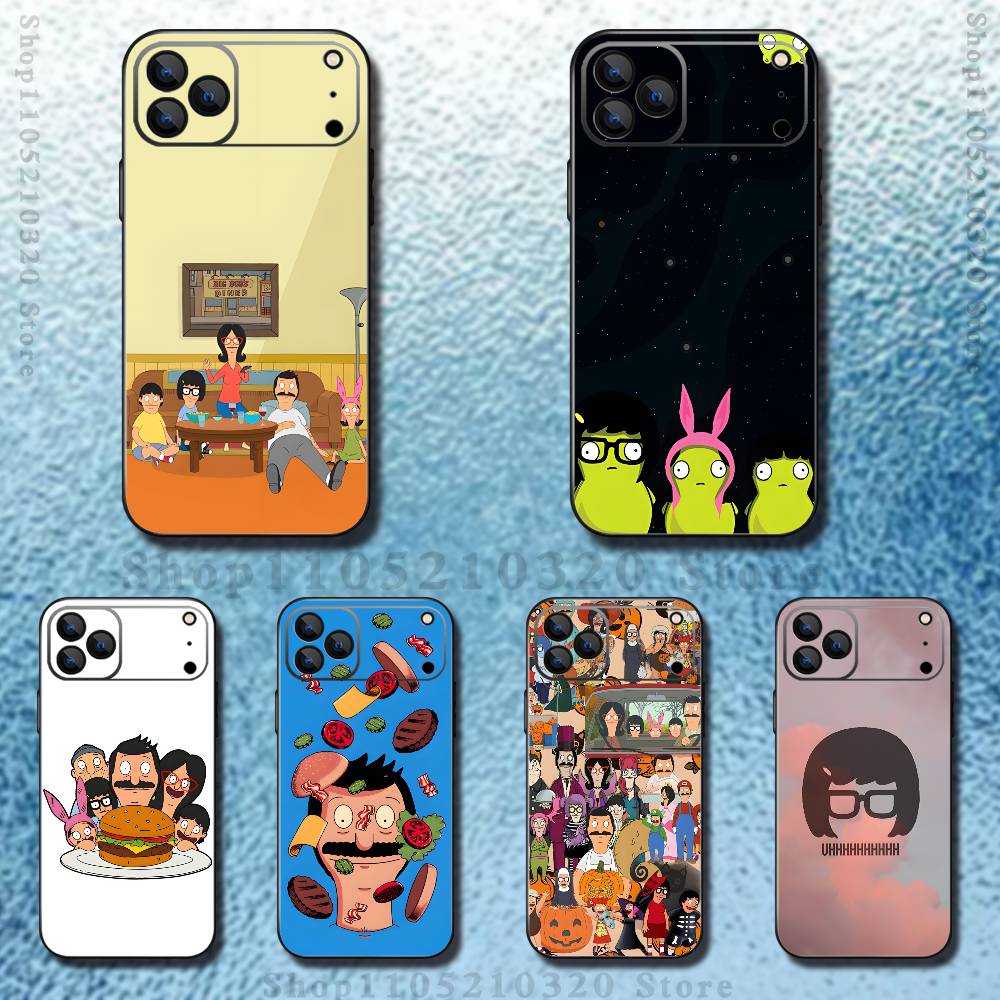 Cartoon B-Bobs Burgers Phone Case For iPhone 17,16,15,14,13,12,11,Pro Max,XSX,,XR,SE,Mini,8,7,Soft Silicone Black Cover