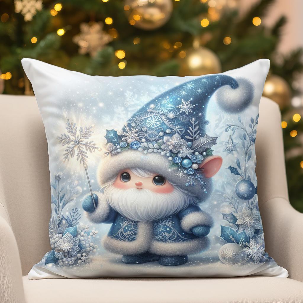 New Christmas Pillow Cover Winter Blue Christmas Elf Print Home Sofa Cushion Pillow Cover