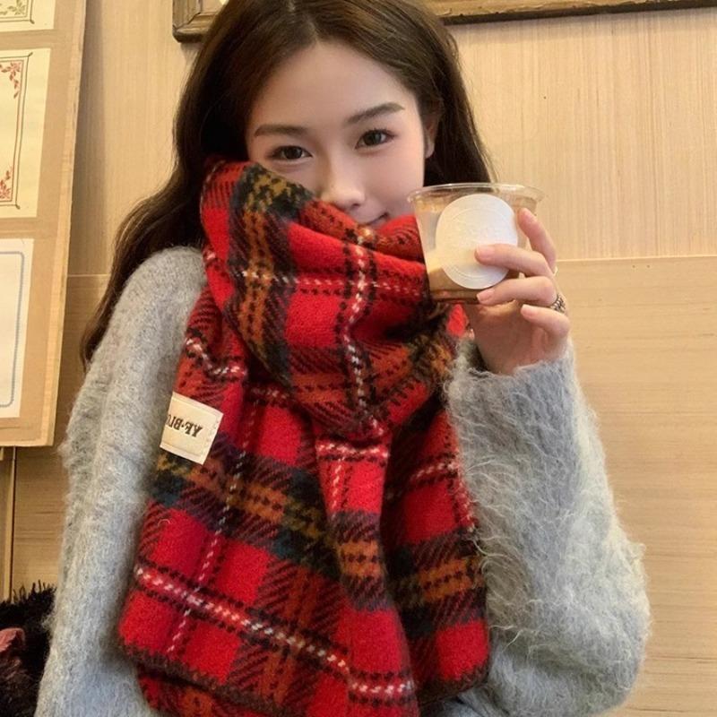 New Year of the Dragon Red Scarf Women's Winter New Plaid Imitation Cashmere Scarf Shawl Student Gift