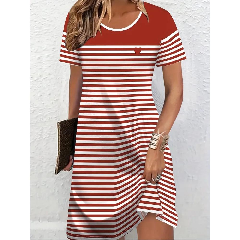 Fashion Versatile Comfortable Short Sleeve Dress Casual Loose Simple Casual Dresses S
