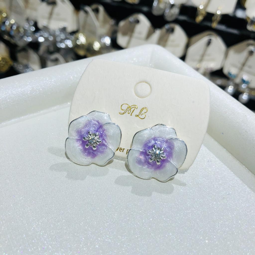 Fashion Jewelry Sweet Design Spring/Summer Blue Pink Enamel Flower High End Earrings Party Gifts for Women