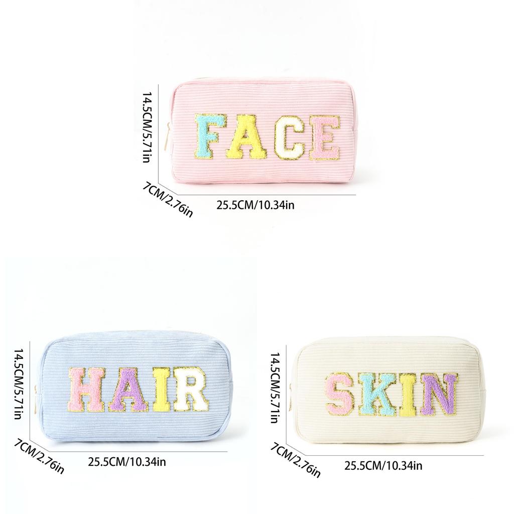 Letter Design Corduroy Toiletry Organizer With Breathable Fabric For Daily Use