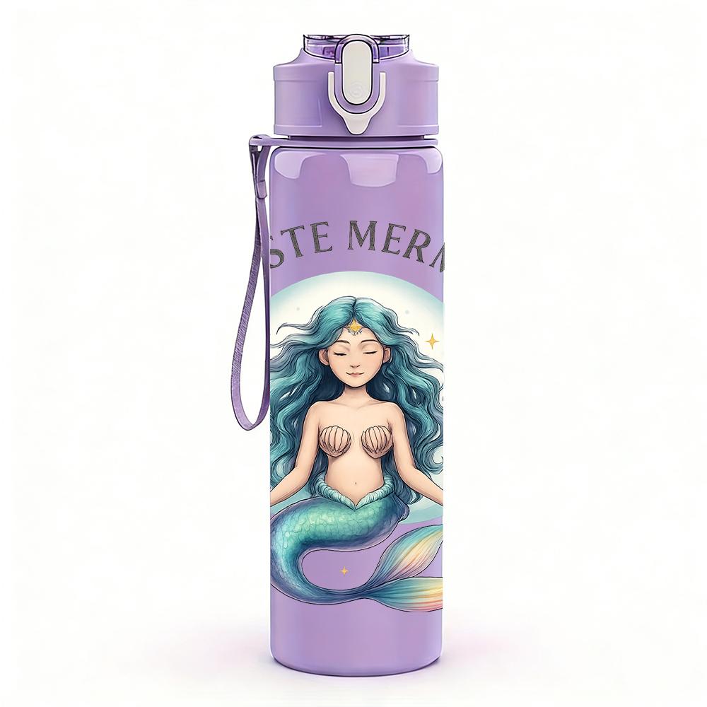 1PC Mermaid Namaste Graphic,750ml Color Plastic Sports Water Bottle,Leakproof Flip Straw Lid,Suitable for Sports Office Home Use