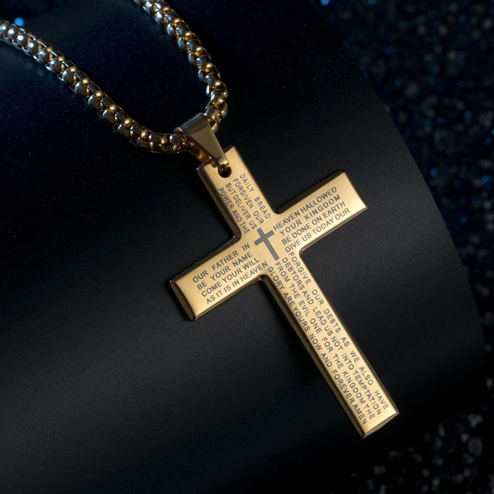 YQ Cross Chain Necklace Stainless Steel Pendant For Men Catholic Religious Jewelry Accessories
