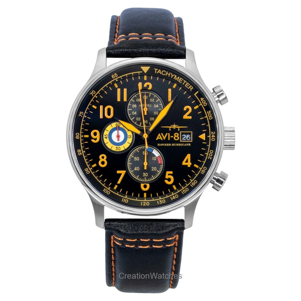 AVI-8 Ceas pentru bărbați Hawker Hurricane Classic Cronograf Curea Piele Cadran Negru Quartz AV-4011-0Y