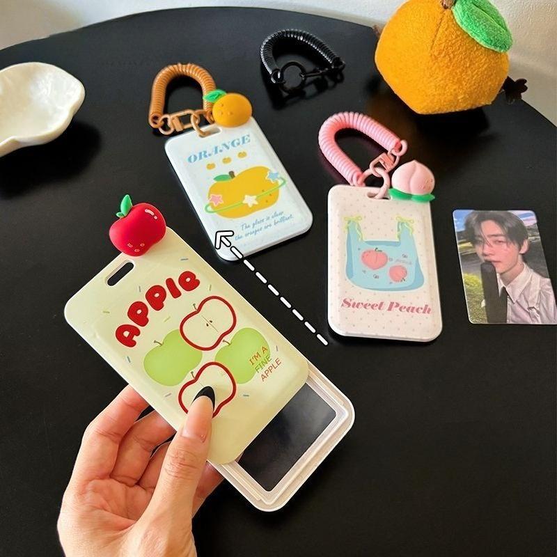 New Ins Wind Card Cover with Rope Cute Fruit Print Campus Card Bus Subway Access Work Card Protective Cover Case Bag