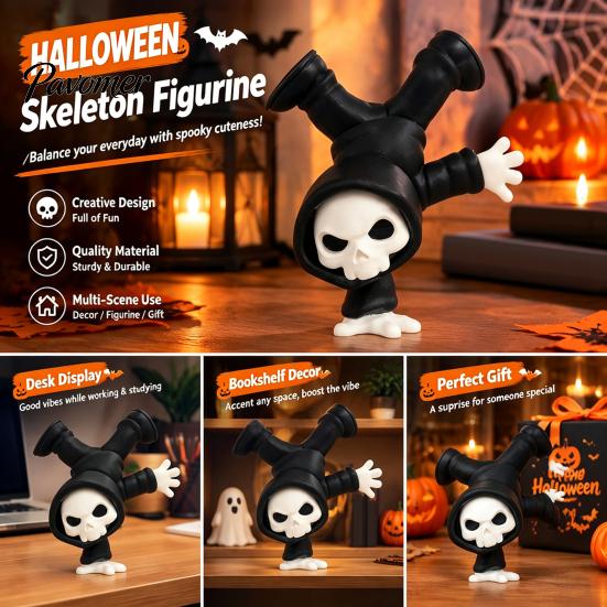 Posable Skull Ornament 3D Printed Upside-Down Reaper Ghost Ornament, Creative Statue, Funny Halloween Personalized Holiday Figurine for Home