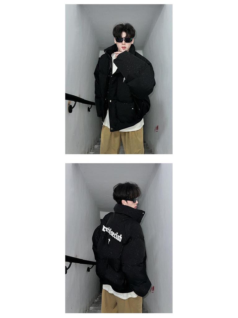 2024 Men's Full Sky Star Warm Cotton Jacket - Thickened, Loose Fit, American High Street Style Casual Winter Outerwear