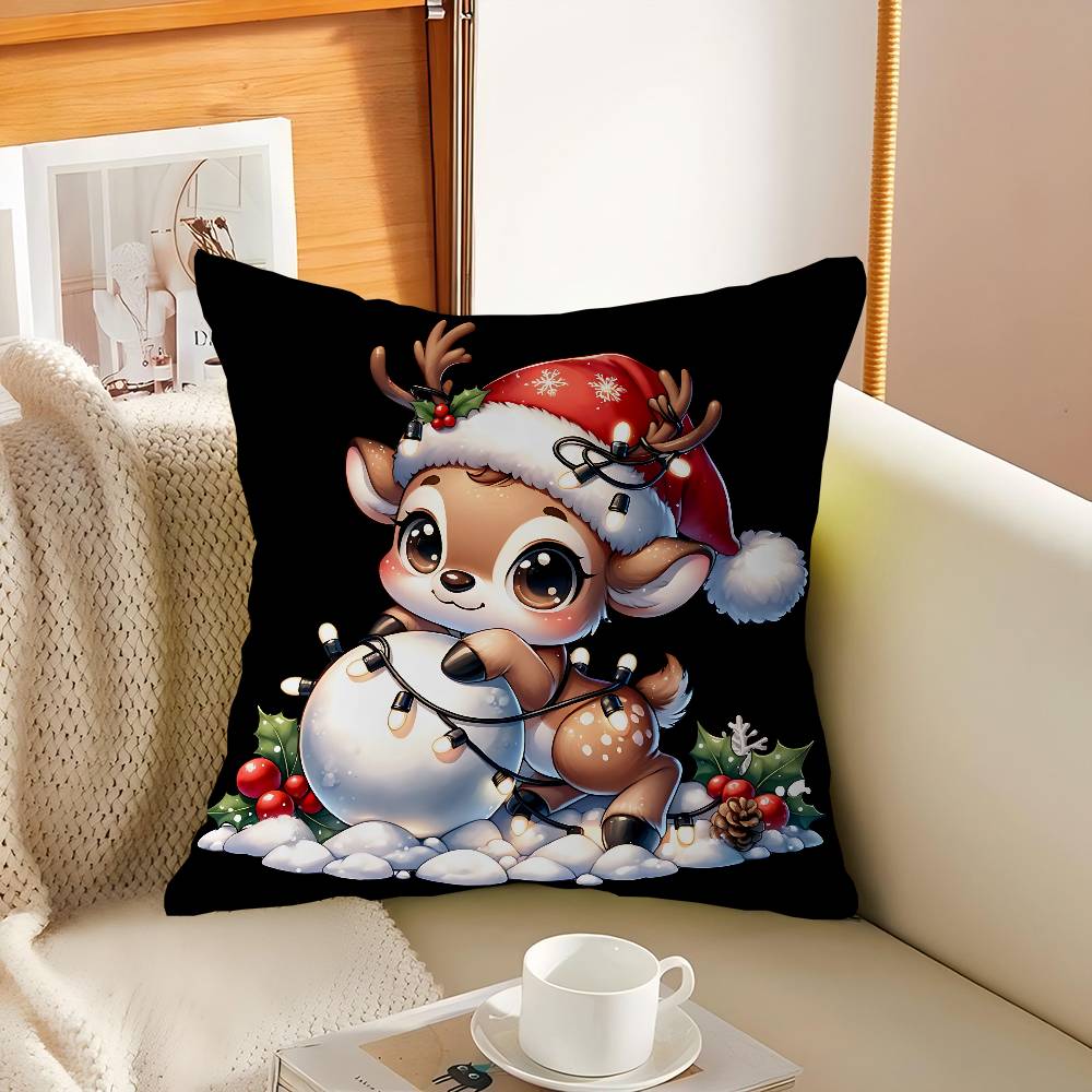 

Christmas Reindeer Cushion Cover Decorative Pillow Sofa Home Decor Case Pillow Cases 16x16Inch