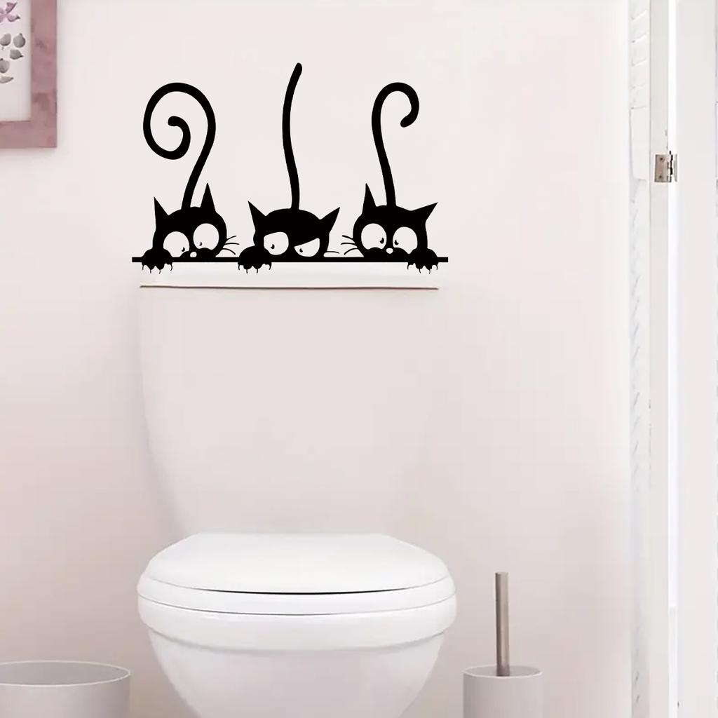 1Pc Funny Black Cat Pattern Wall Stickers For Door Bathroom Bedroom Decoration Wall Decals Kids Home Decor