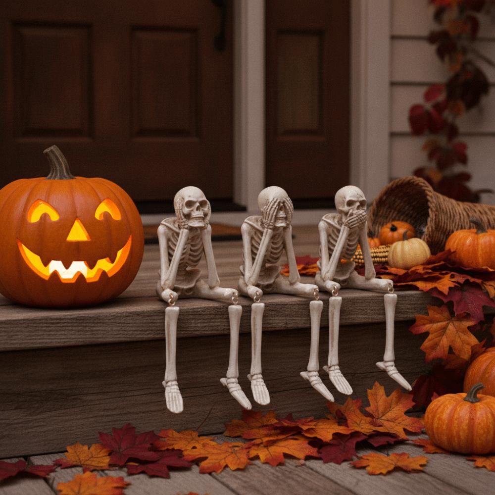 Spooky Atmosphere Halloween Skull Figurines Resin Material Skeleton Decoration Home Decor