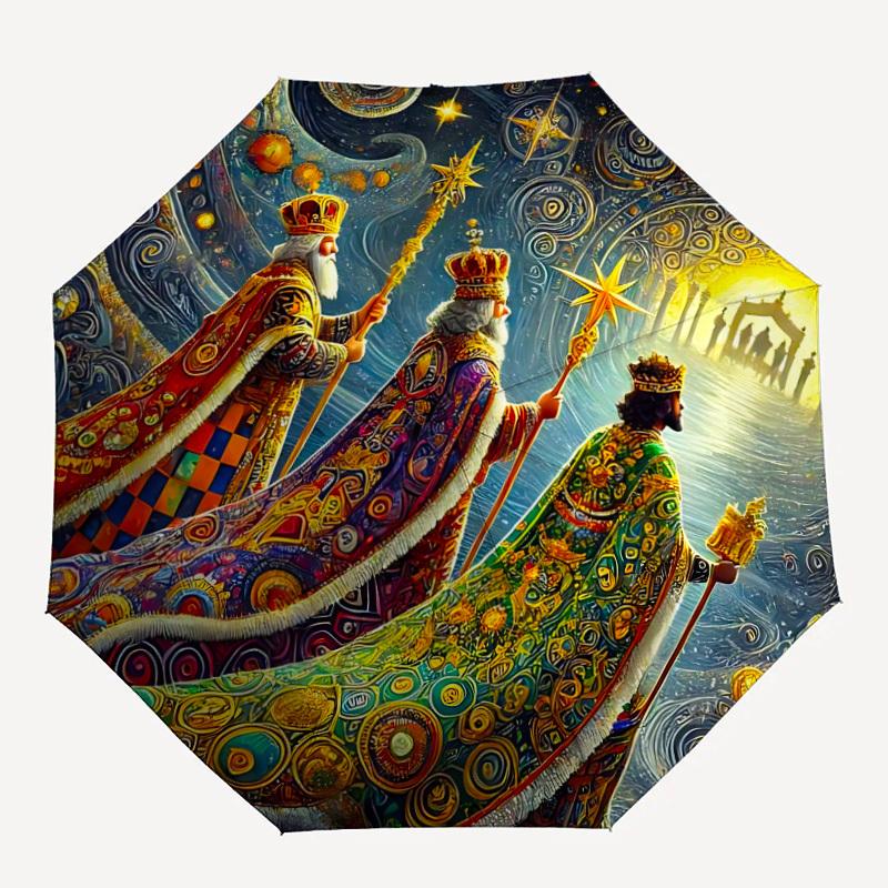 

1pc Kingdom Celestial Automatic Folding Umbrella, Lightweight Retractable Compact Travel Umbrella, 8-Rib Sturdy Frame144