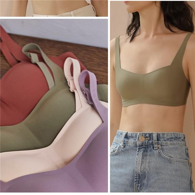 French Square Neck Jelly Strips Bra Soft Support No Steel Ring No Trace Thin Gather Underwear Women'S Comfortable Bra