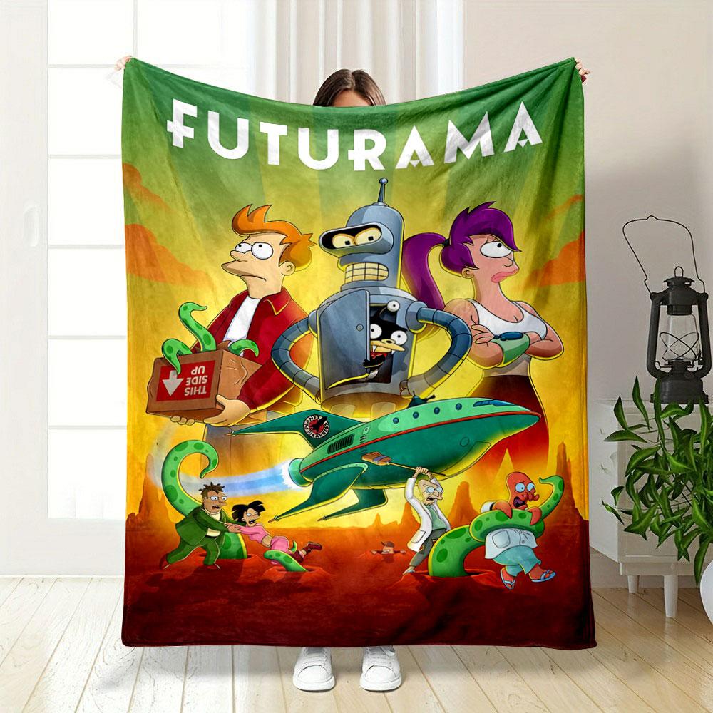 A Colorful Sci-fi Scene Featuring Characters, a Spaceship, and Tentacles. for All Seasons Blanket Lunch Break Throw Gift