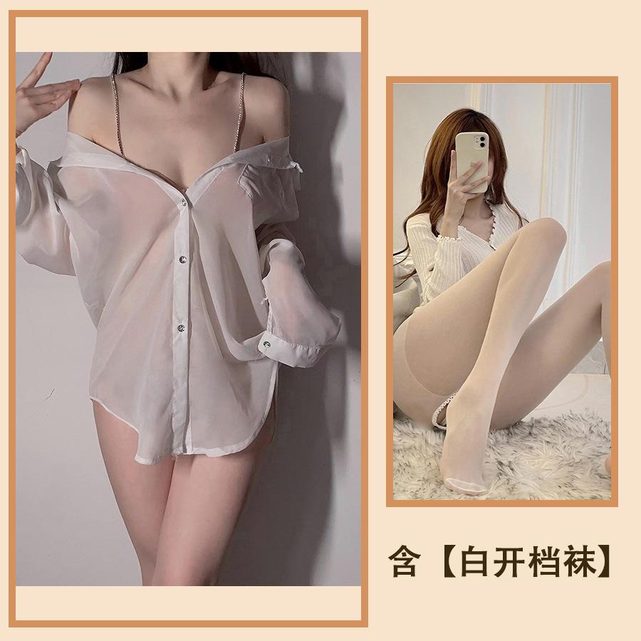 Sex Underwear Sexy Imitation Shirt Perspective Chiffon Nightdress Premium Diamond Suspender Pure Desire Pajamas