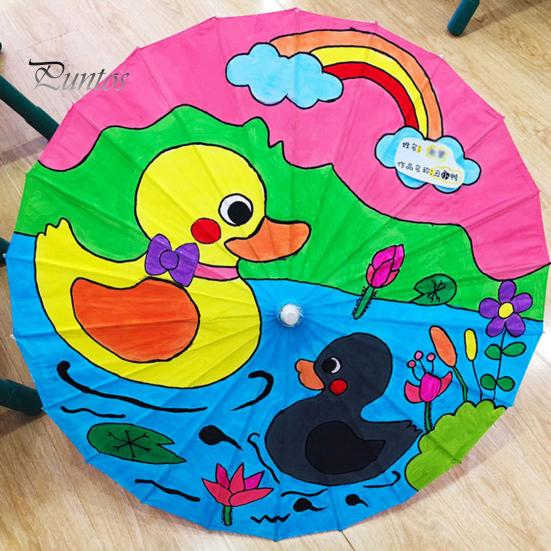 27/41CM DIY Hand-Painting Paper Umbrella Chinese Style Decorative Oil-paper Umbrella with Wooden Handle Kids Coloring Oriental Umbrella Crafts