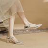 57007 [sheepskin] Silver High Heels Women's 2025 New Pointed One-word with Thick Heel Mary Jane Single Shoes