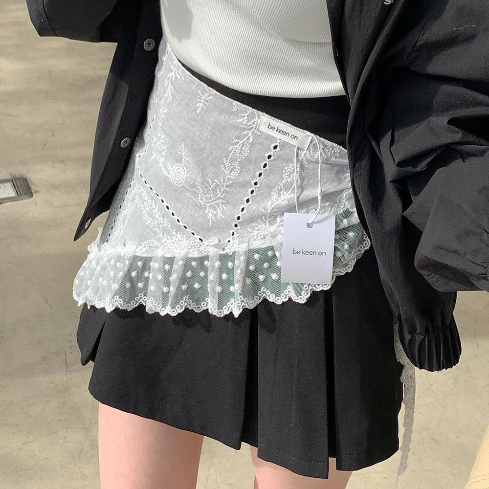 High Quality White Embroidered Lace Mesh Fart Curtain Skirt Women'S Spring And Autumn Cotton