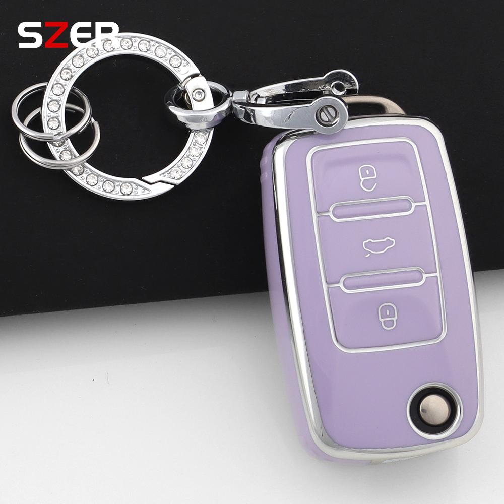 Pink Tpu Car Key Case Cover Shell For Vw Volkswagen Mk4 Bora Golf 4 5 6 Jetta Passat Polo Touran Skoda Octavia Seat 2 3 Buttons