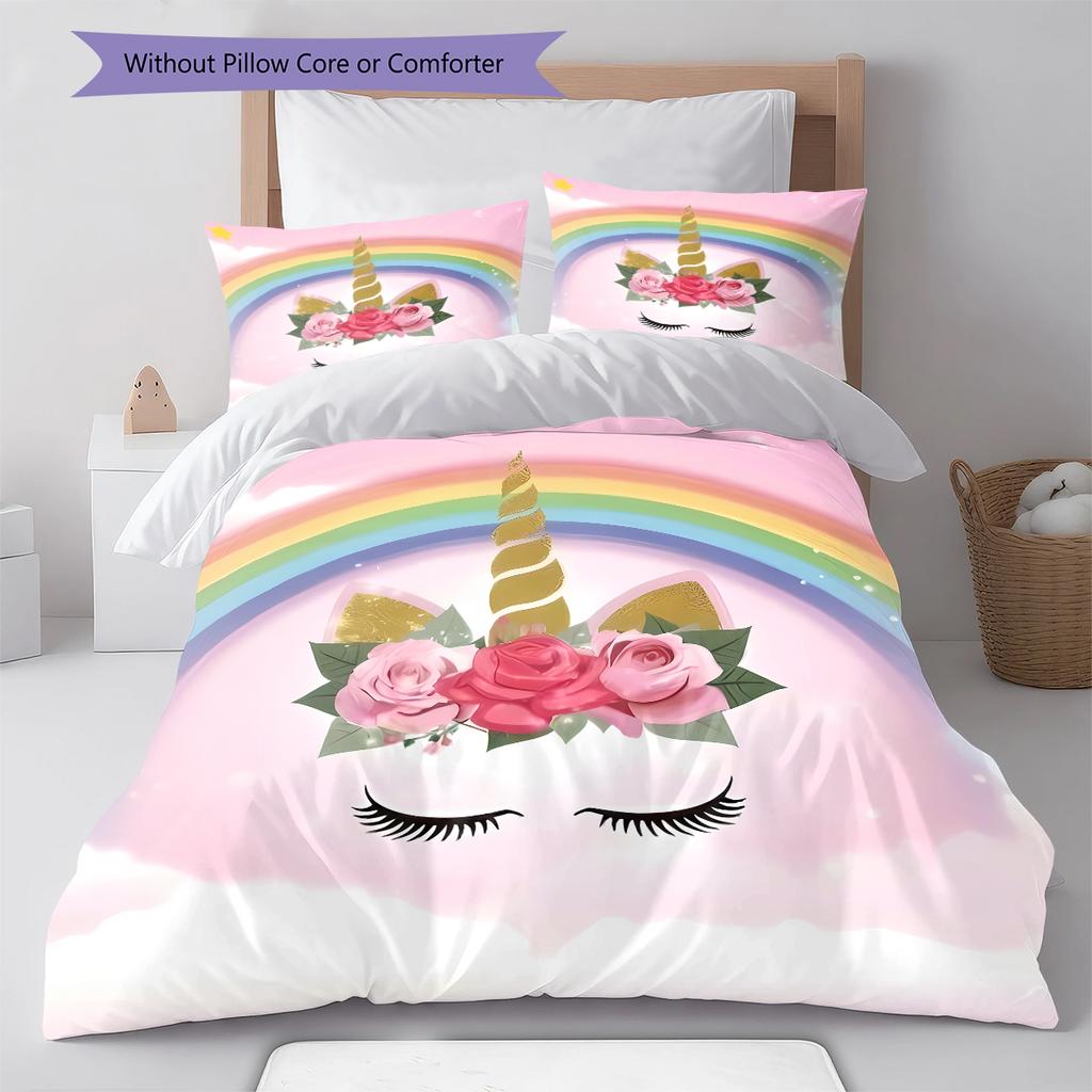 Star Uni-horse Pattern Bedding Quilt Set Quilt Cover Pillowcase Home Decoration Gift (1 * duvet cover + 2 * pillowcase, without core)