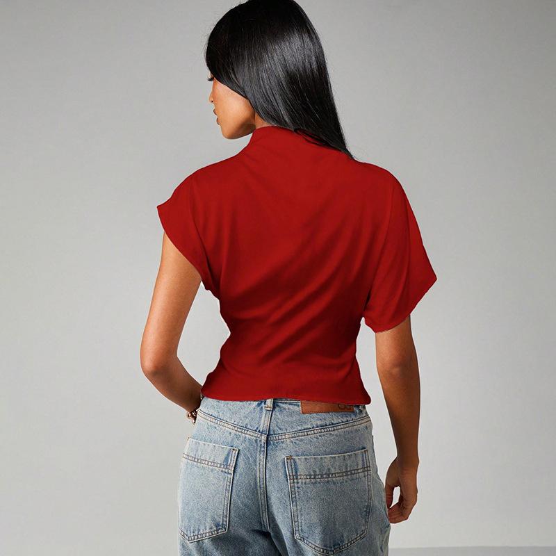 2026 Summer Women's Design Sense Round Neck Short-Sleeve T-shirt - Versatile Solid Color Loose Top