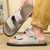 Fashion Fashionable Thick Soled Comfortable Men's Slippers Beach Vacation Casual Sandals Outdoor Non Slip Soft Leather Dual-use Slippers