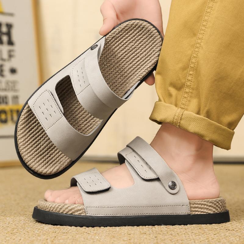 Fashion Fashionable Thick Soled Comfortable Men's Slippers Beach Vacation Casual Sandals Outdoor Non Slip Soft Leather Dual-use Slippers