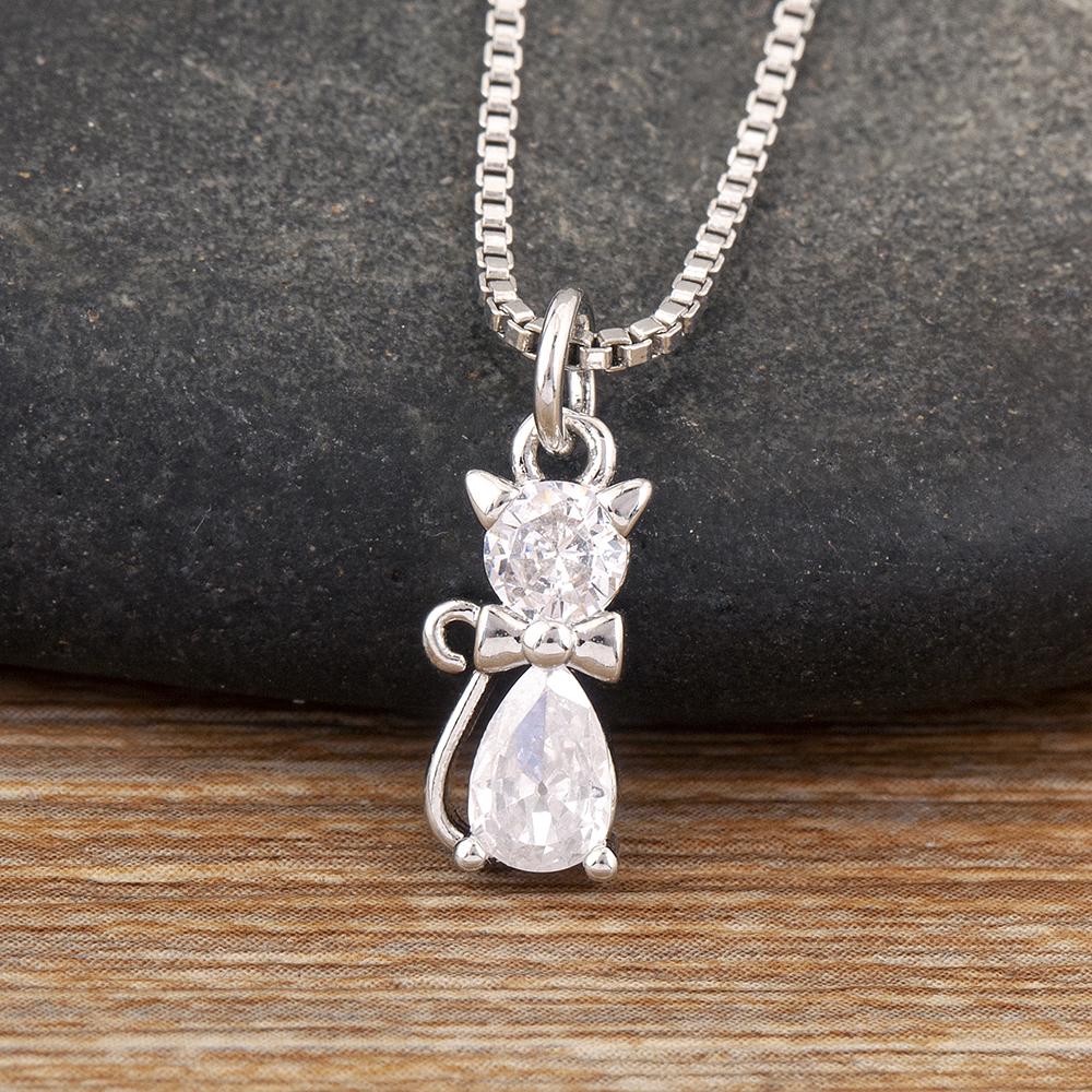 

Nidin Light Luxury Elegant Aesthetic Cat Shape Pendant Necklace For Women Pave Rhinestones Cute Clavicle Chain Jewelry Fine Gift серебряный