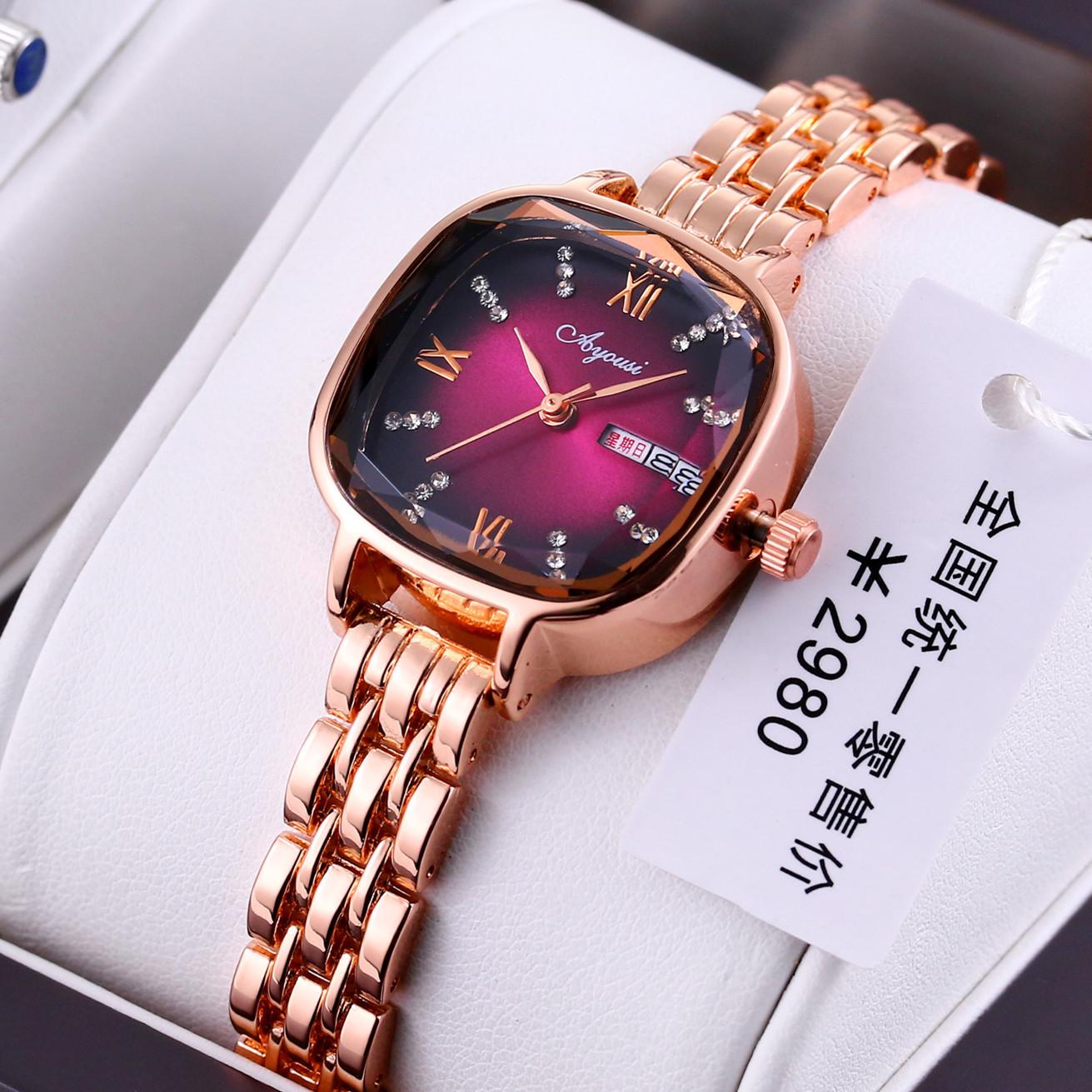 Steel Belt Compact Waterproof Temperament Rhinestone Women S Watch Square Fashion Women S Watch Does Not Fade